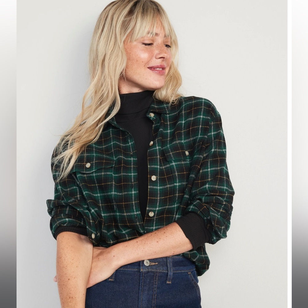 OLD NAVY - Long-Sleeve Plaid Flannel Boyfriend Tunic Shirt for Women